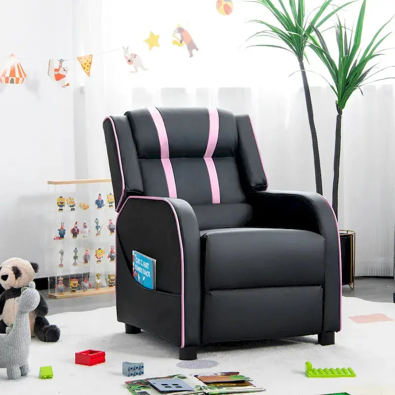 Gymax Kids’ Ergonomic Leatherette Recliner – Adjustable Footrest Armchair with Lumbar Support