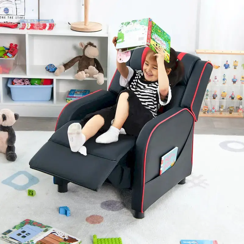 Gymax Kids’ Ergonomic Leatherette Recliner – Adjustable Footrest Armchair with Lumbar Support