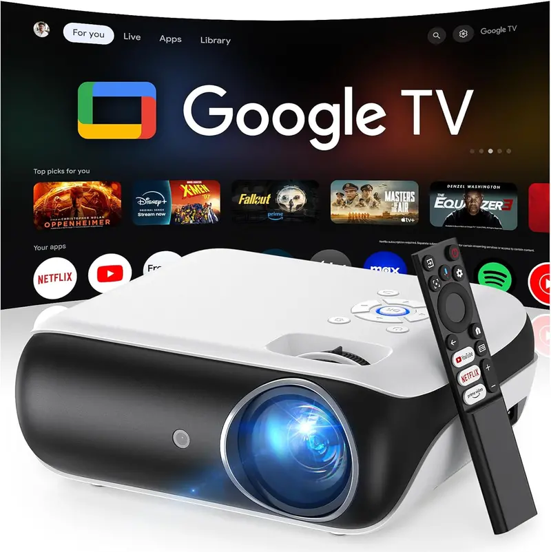 HAPPRUN Google TV 4K UHD Projector — Voice-Controlled Home Theater Experience with Integrated Streaming