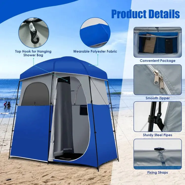 Heavy-Duty Double-Room Camping Privacy Shelter – Multi-Function Shower & Toilet Tent with Integrated Carry Bag