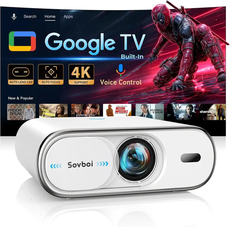 High-Brightness 4K Google TV Projector: 2500 ANSI Lumens, AI-Powered Focus, Auto Lens Cap, and 4D Keystone