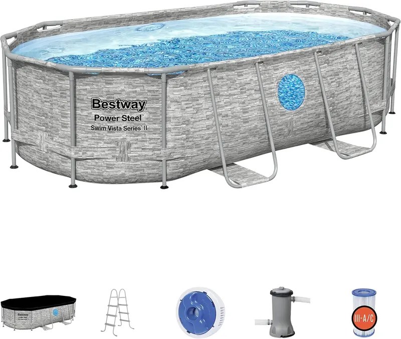 Horizon Series II Steel Above-Ground Pool – 14' x 8.2' x 39.5" Oval Design with Filter Pump, Safety Ladder, and Cover 2