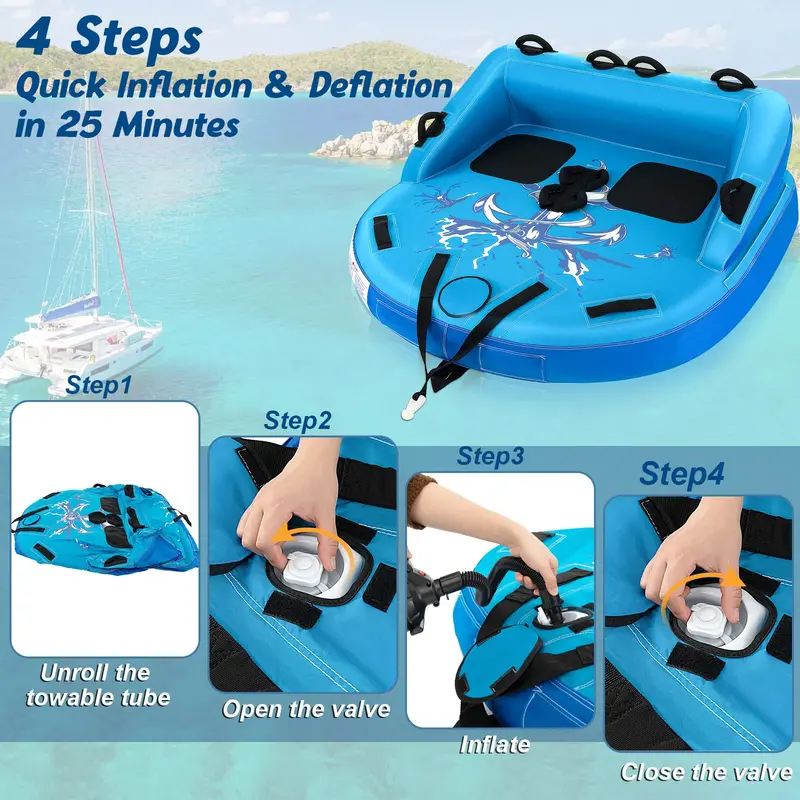 Inflatable Towable Sofa Tube – 1–2 Rider Water Sport Pull Toy with Quick-Drain Vents
