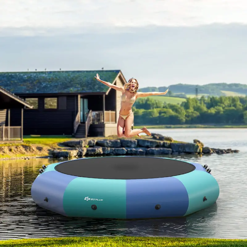 Inflatable Water Trampoline – 10FT, 12FT, or 15FT Bounce Platform with Electric Air Pump and Safety Rope Ladder 2