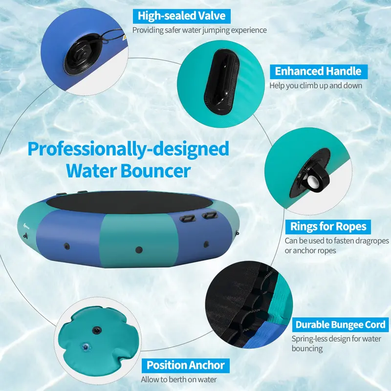 Inflatable Water Trampoline – 10FT, 12FT, or 15FT Bounce Platform with Electric Air Pump and Safety Rope Ladder