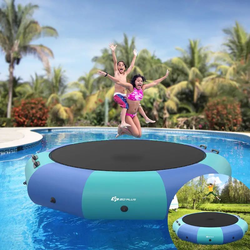 Inflatable Water Trampoline – 10FT, 12FT, or 15FT Bounce Platform with Electric Air Pump and Safety Rope Ladder
