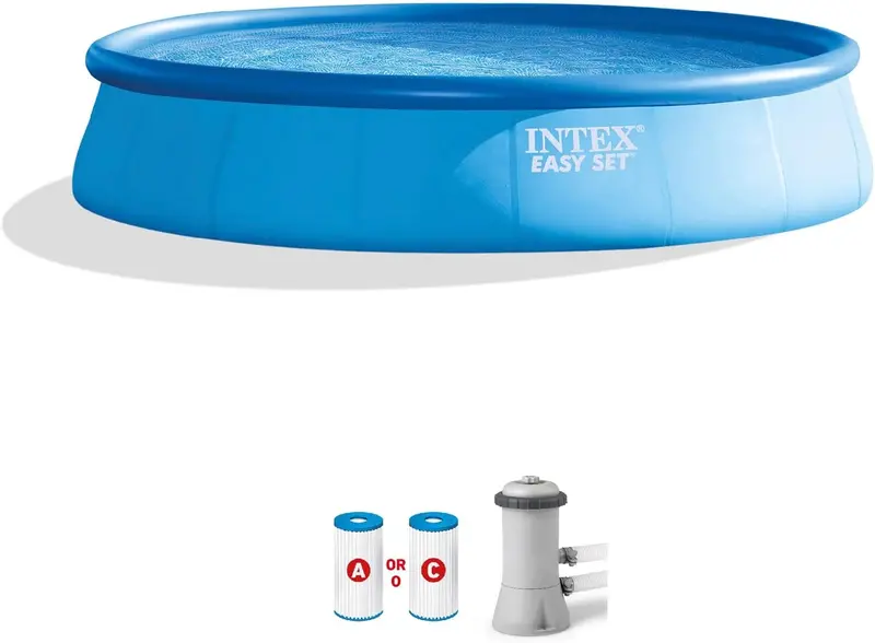 Intex Easy Set 15-Foot Round Inflatable Pool – Includes 1000 GPH Filter Pump, Safety Ladder, Protective Cover, and Ground Cloth