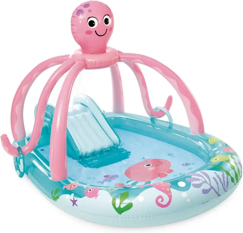 Intex Jungle Adventure Inflatable Water Play Center – Oversized Backyard Splash Pool with Slide & Spray Features (96" x 78" x 28")