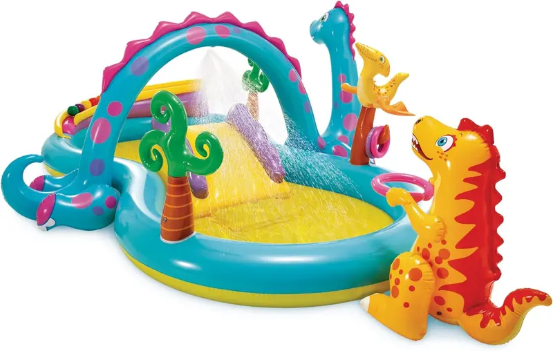 Intex Jungle Adventure Inflatable Water Play Center – Oversized Backyard Splash Pool with Slide & Spray Features (96" x 78" x 28")