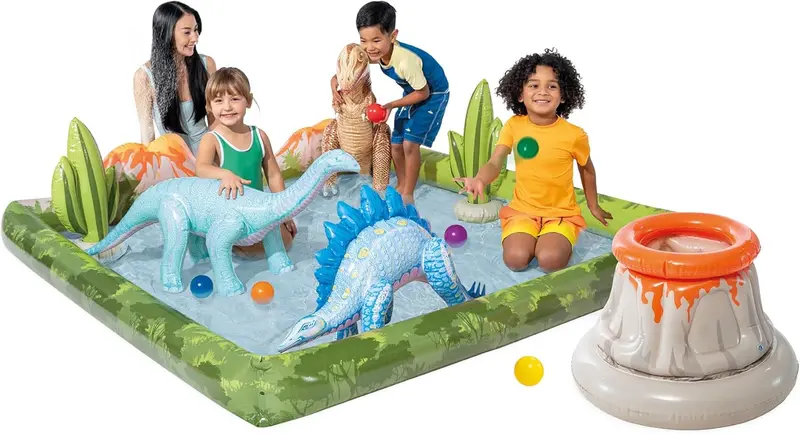 Intex Jungle Adventure Inflatable Water Play Center – Oversized Backyard Splash Pool with Slide & Spray Features (96" x 78" x 28")