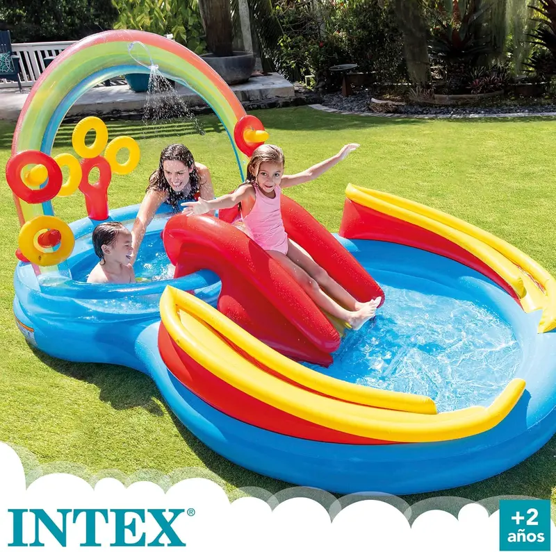 Intex Jungle Adventure Inflatable Water Play Center – Oversized Backyard Splash Pool with Slide & Spray Features (96" x 78" x 28")