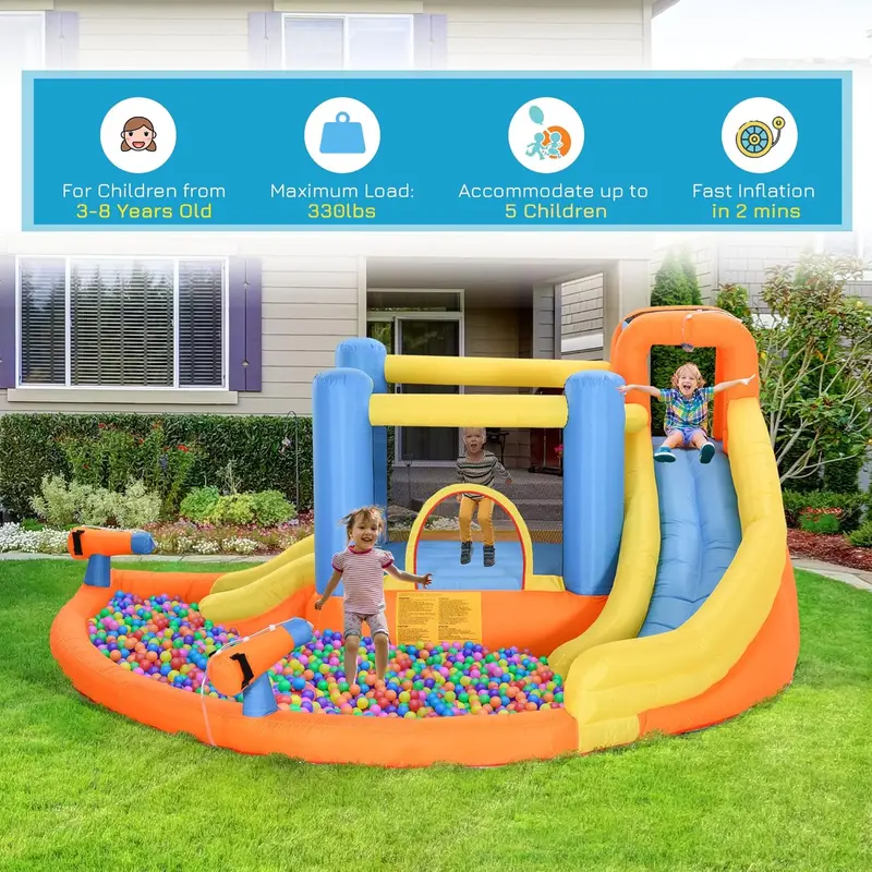 Kids’ 5-in-1 Inflatable Water Play Center – Slide, Bouncer, Climber, Pool, and Twin Water Blasters