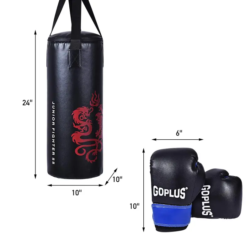 Kids’ Kickboxing Training Set – Includes Pre-Filled Punching Bag and Matching Protective Gloves