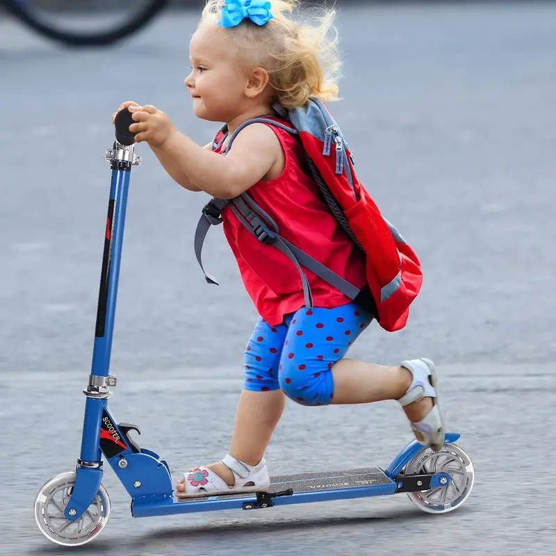 Kids' Lightweight Folding Kick Scooter with Illuminated LED Wheels and Durable Aluminum Frame