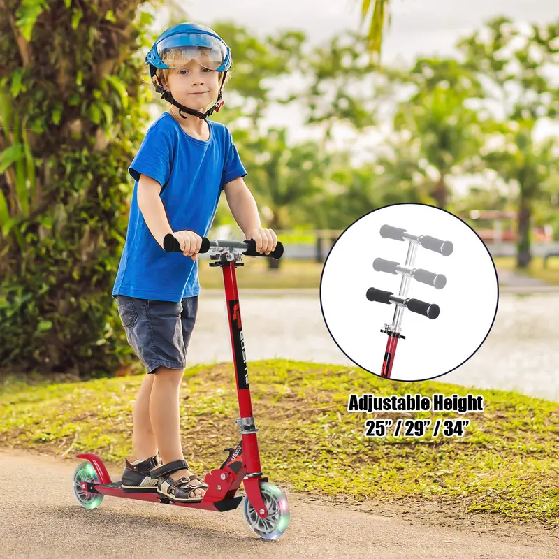 Kids' Lightweight Folding Kick Scooter with Illuminated LED Wheels and Durable Aluminum Frame