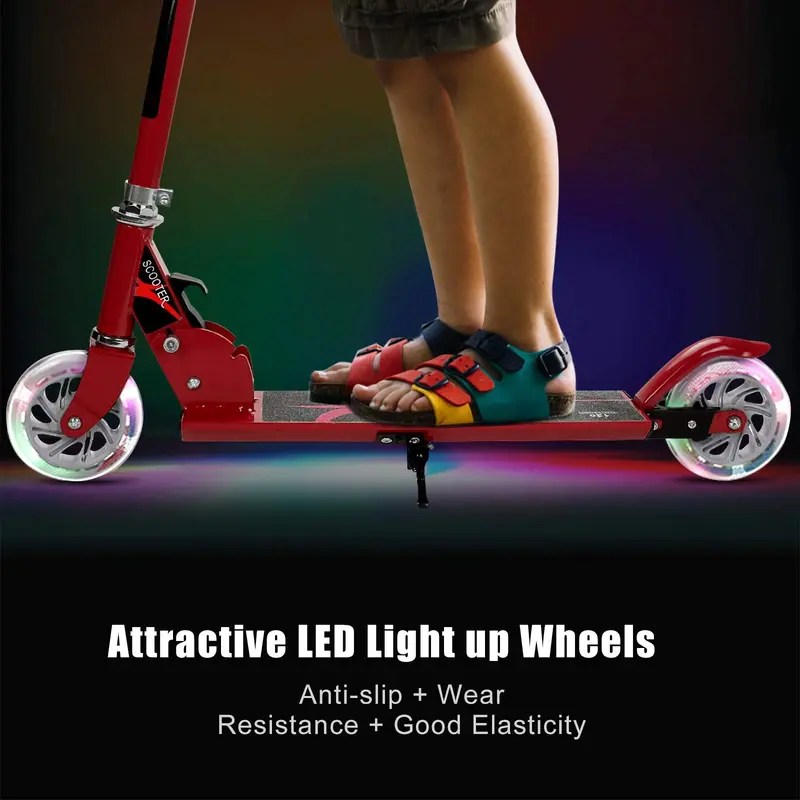 Kids' Lightweight Folding Kick Scooter with Illuminated LED Wheels and Durable Aluminum Frame