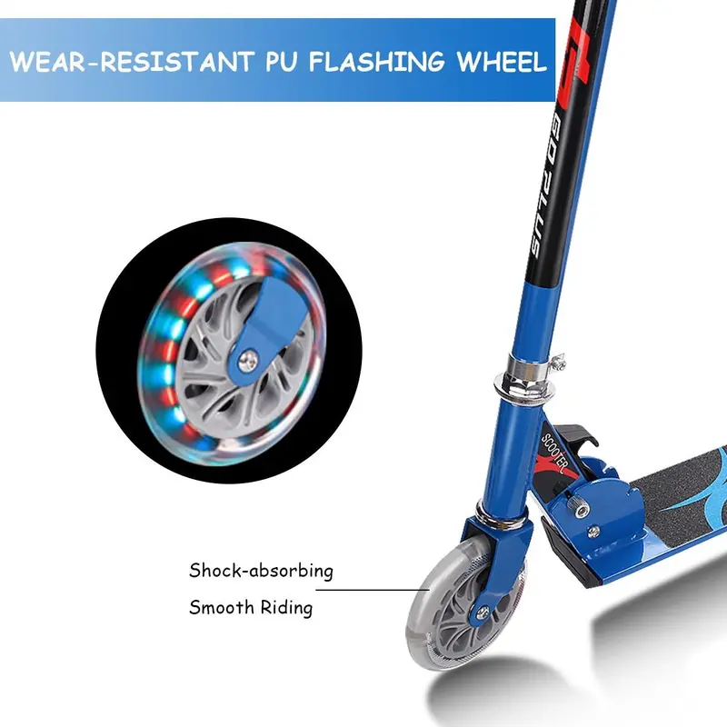 Kids' Lightweight Folding Kick Scooter with Illuminated LED Wheels and Durable Aluminum Frame