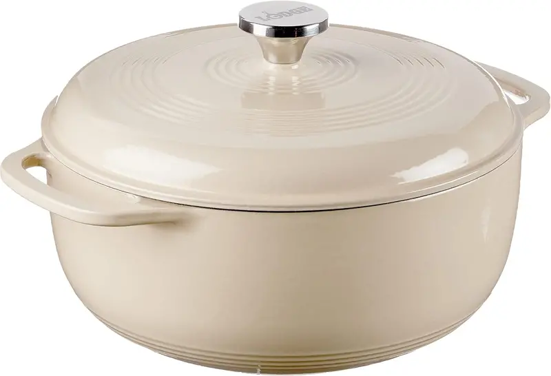 Lodge Caribbean Blue 6-Quart Enamel-Coated Cast Iron Dutch Oven Featuring Tight-Seal Lid and Ergonomic Dual Handles