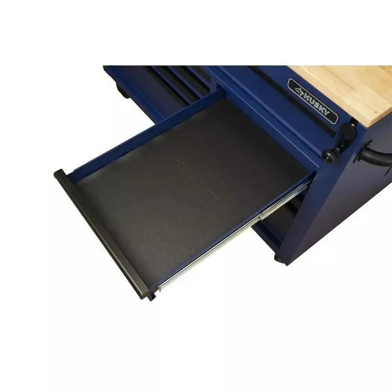 Matte Blue 52-Inch Adjustable Mobile Workbench with 9-Drawer Storage and Solid Wood Surface 2