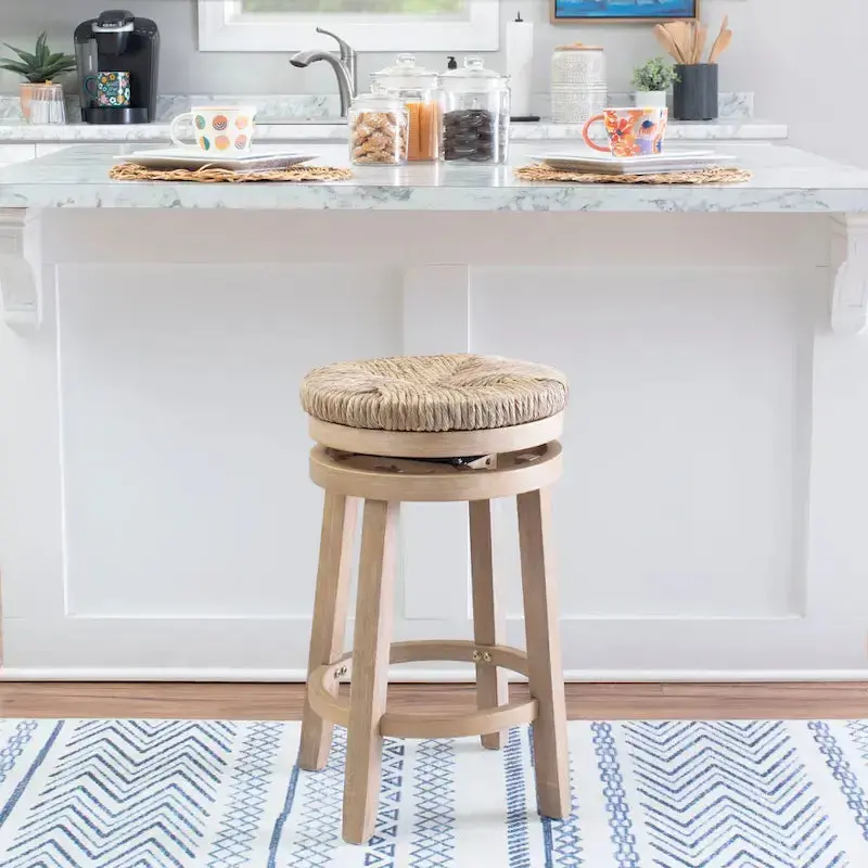 Maya Swivel Bar Stool Featuring Natural Seagrass Seat and Sleek Backless Profile