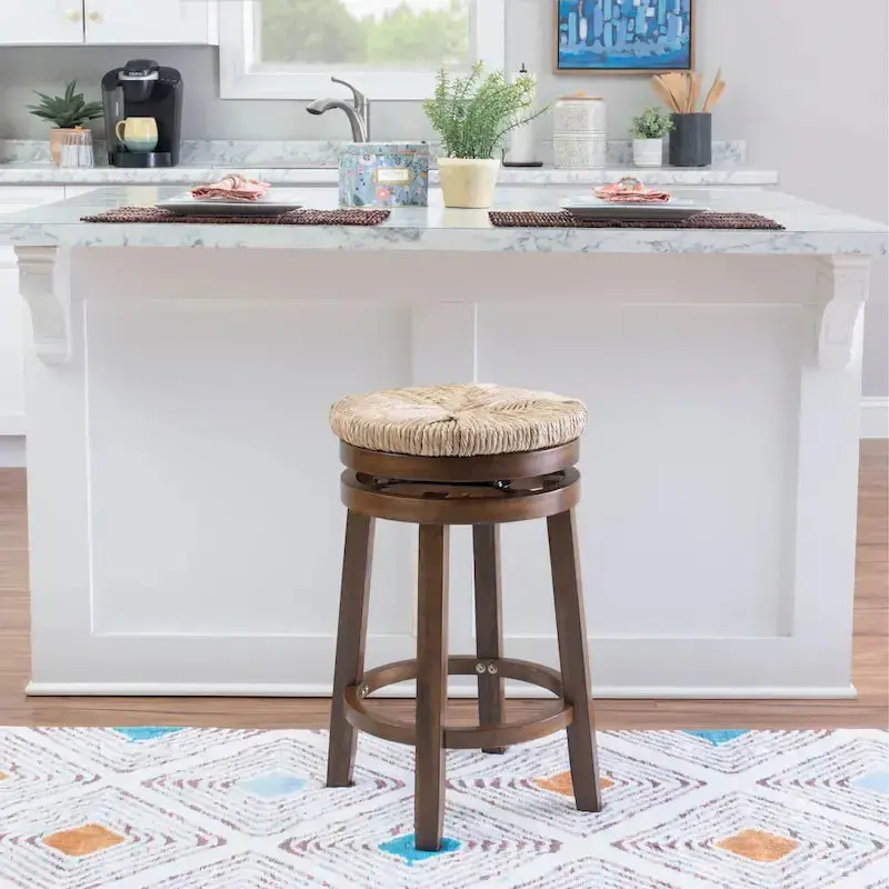 Maya Swivel Bar Stool Featuring Natural Seagrass Seat and Sleek Backless Profile