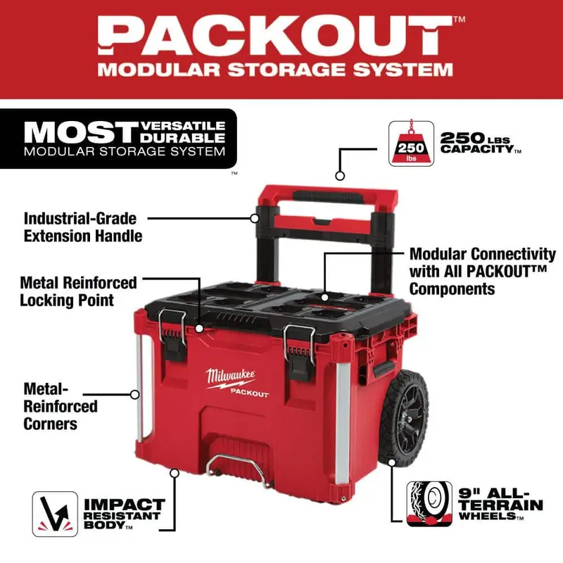 Milwaukee PACKOUT 22-Inch Rolling Tool Cart – Modular Storage System with Large + Medium Boxes