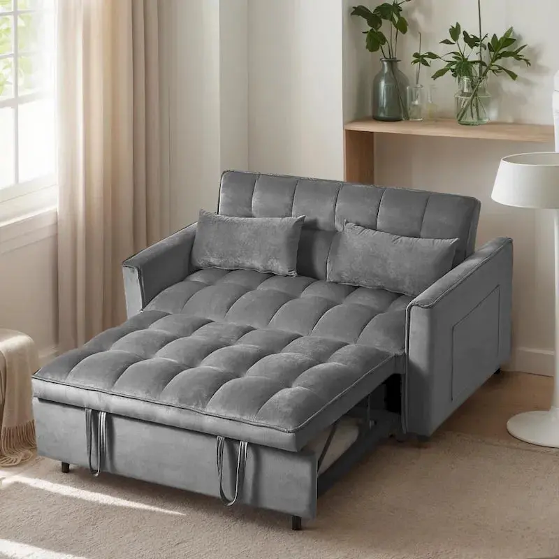 Modern Velvet Futon Loveseat – 2-Person Reclining Sofa with Built-In Storage Pockets 2