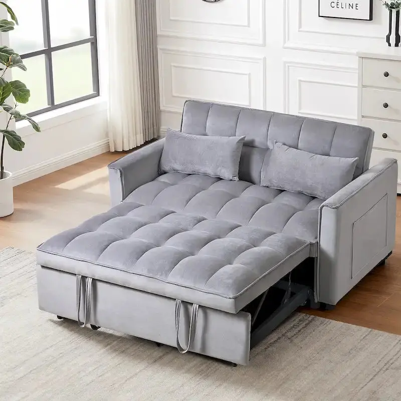 Modern Velvet Futon Loveseat – 2-Person Reclining Sofa with Built-In Storage Pockets