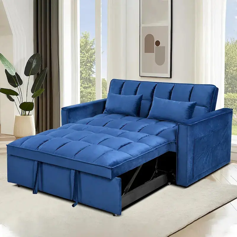 Modern Velvet Futon Loveseat – 2-Person Reclining Sofa with Built-In Storage Pockets