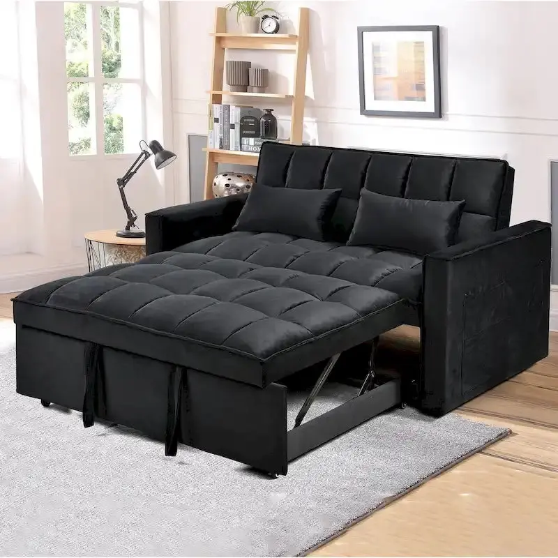 Modern Velvet Futon Loveseat – 2-Person Reclining Sofa with Built-In Storage Pockets