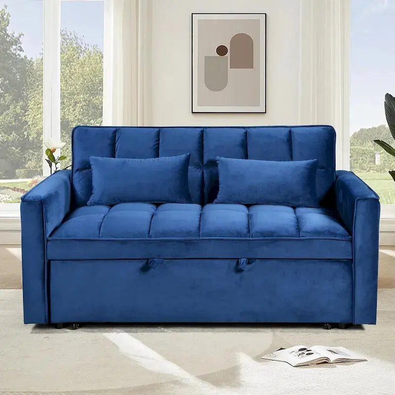 Modern Velvet Futon Loveseat – 2-Person Reclining Sofa with Built-In Storage Pockets