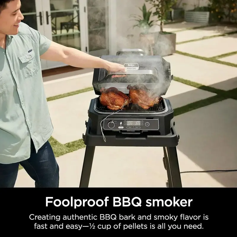 Ninja Woodfire Pro XL 4-in-1 Outdoor Cooking System – Grill, Smoker, Air Fryer & Precision Thermometer