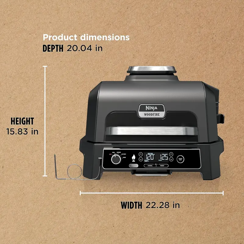 Ninja Woodfire Pro XL Outdoor Grill OG850 – 4-in-1 Electric Grill, Smoker, Air Fryer & Baking Oven with Built-In Thermometer, Dark Grey Finish