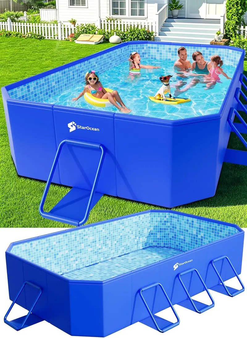 Non-Inflatable Collapsible Hard-Shell Swimming Pool – Oversized Foldable Backyard Pool (115" x 66" x 20") with Decorative Mosaic Finish for All Ages