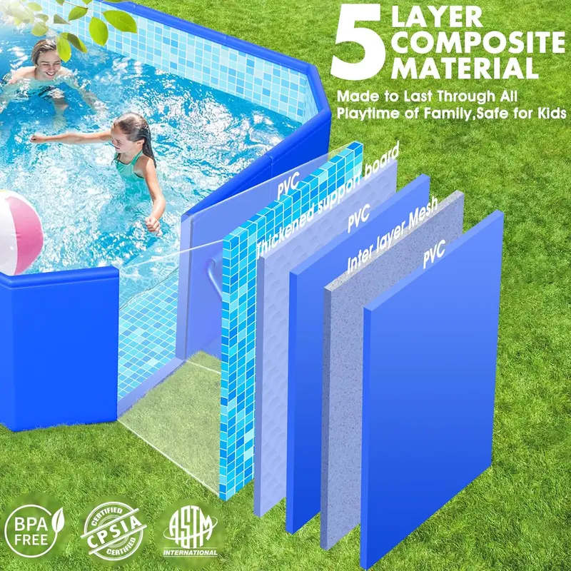 Non-Inflatable Collapsible Hard-Shell Swimming Pool – Oversized Foldable Backyard Pool (115" x 66" x 20") with Decorative Mosaic Finish for All Ages