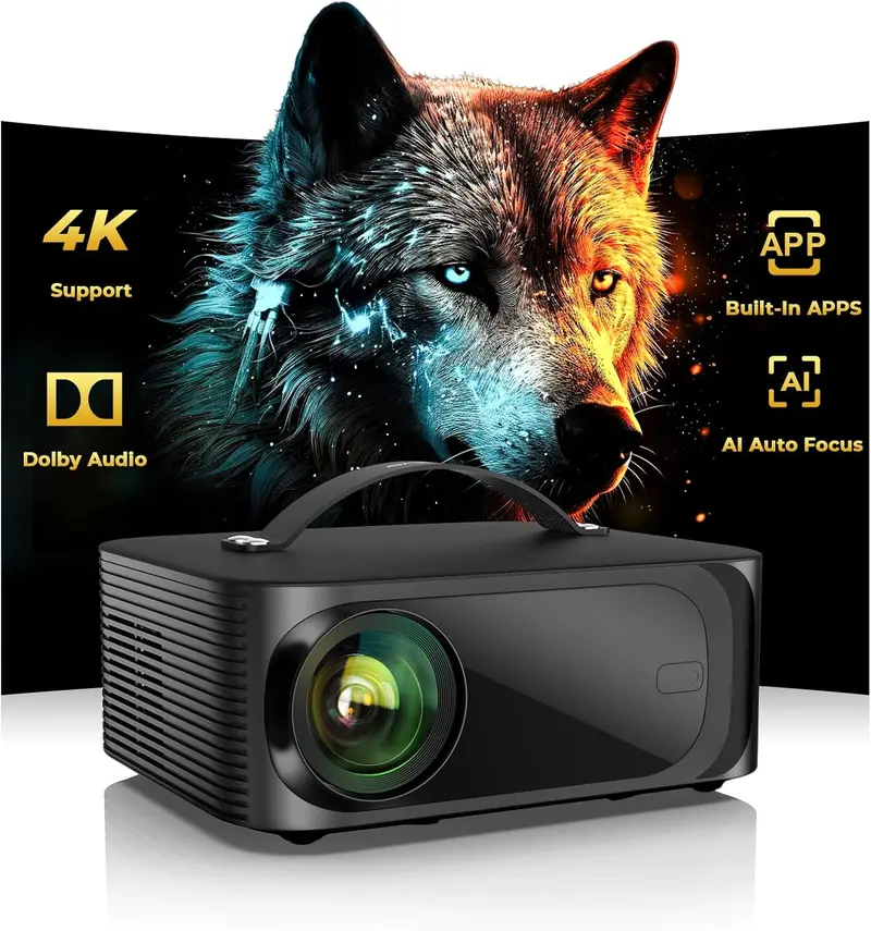 Outdoor-Optimized 4K Smart Projector – AI Auto Focus, 3200 ANSI Lumens, Preinstalled Streaming Apps