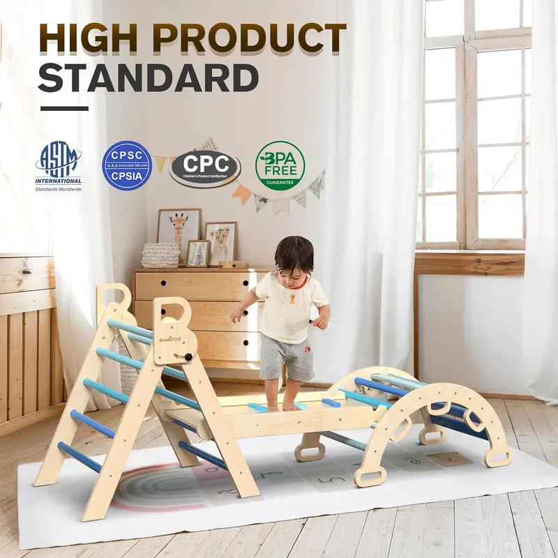 Pikler Triangle 7-in-1 Montessori Climbing Gym — Foldable Wooden Set with Rainbow Finish, Ramp, Arch, and Ladder
