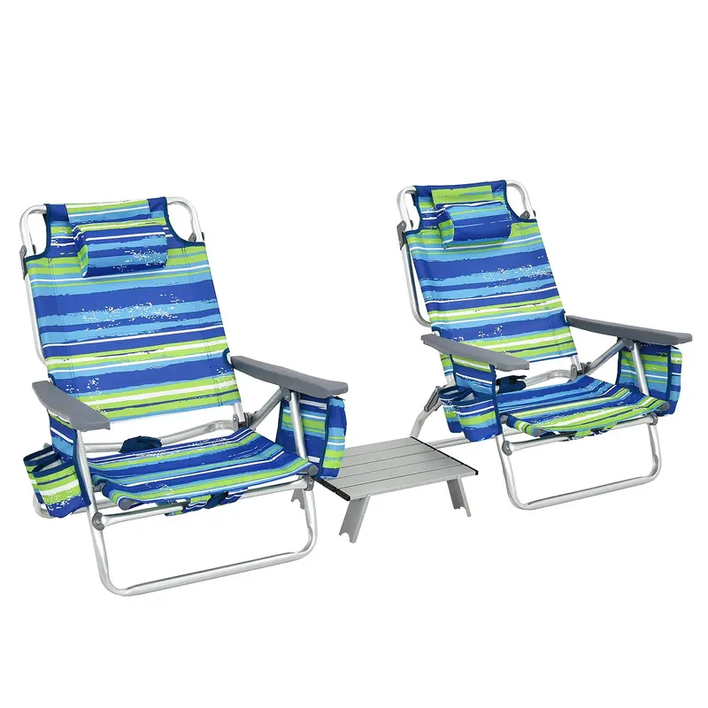 Portable 3-Piece Beach Chair Set with Integrated Cooler Bag and Dual Cup Holders