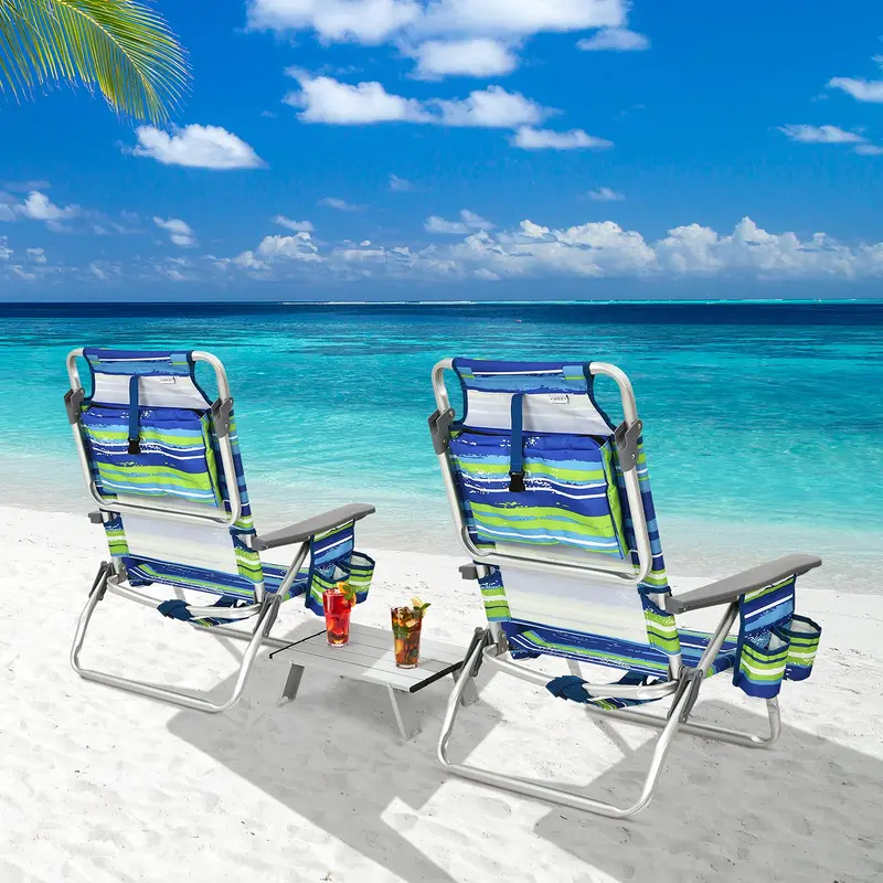 Portable 3-Piece Beach Chair Set with Integrated Cooler Bag and Dual Cup Holders