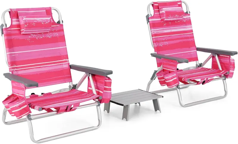 Portable 3-Piece Beach Chair Set with Integrated Cooler Bag and Dual Cup Holders