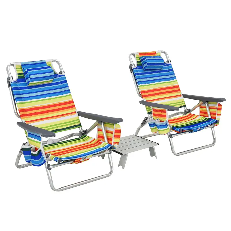 Portable 3-Piece Beach Chair Set with Integrated Cooler Bag and Dual Cup Holders