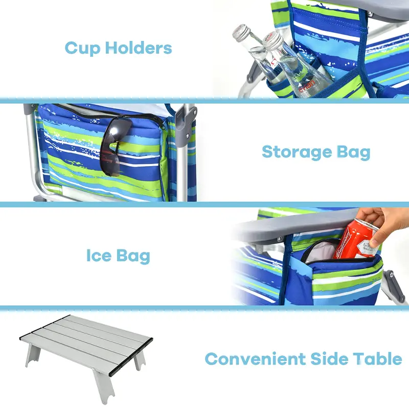 Portable 3-Piece Beach Chair Set with Integrated Cooler Bag and Dual Cup Holders
