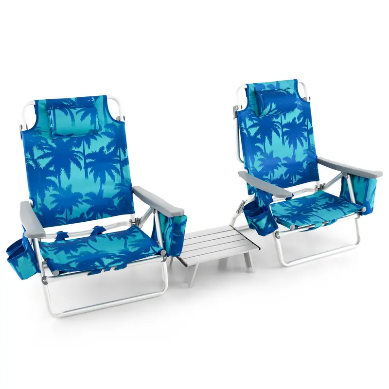 Portable 3-Piece Beach Chair Set with Integrated Cooler Bag and Dual Cup Holders