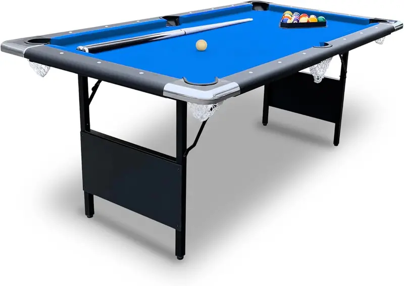 Portable 6-Foot Folding Billiards Table for Adults – Compact Indoor/Outdoor Pool Set with Cues, Balls, Chalk, Brush & Integrated Storage 2