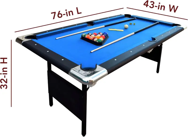 Portable 6-Foot Folding Billiards Table for Adults – Compact Indoor/Outdoor Pool Set with Cues, Balls, Chalk, Brush & Integrated Storage