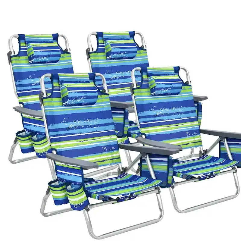 Portable Foldable Beach Chairs — 4-Pack Lightweight Outdoor Seats with 5-Angle Recline Options 2