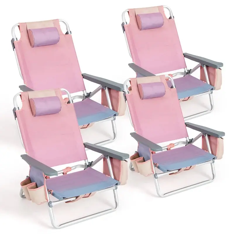 Portable Foldable Beach Chairs — 4-Pack Lightweight Outdoor Seats with 5-Angle Recline Options