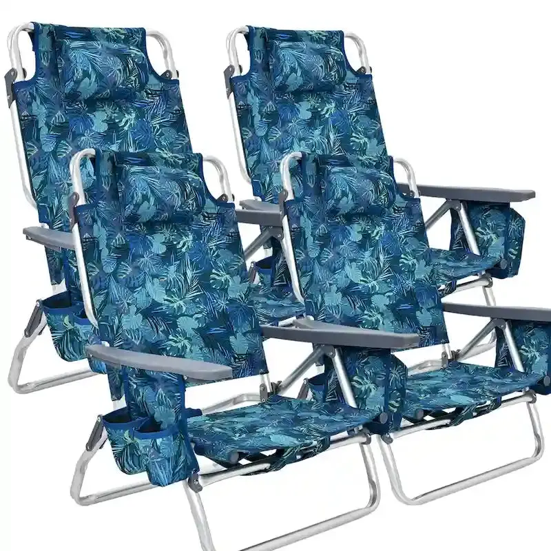 Portable Foldable Beach Chairs — 4-Pack Lightweight Outdoor Seats with 5-Angle Recline Options
