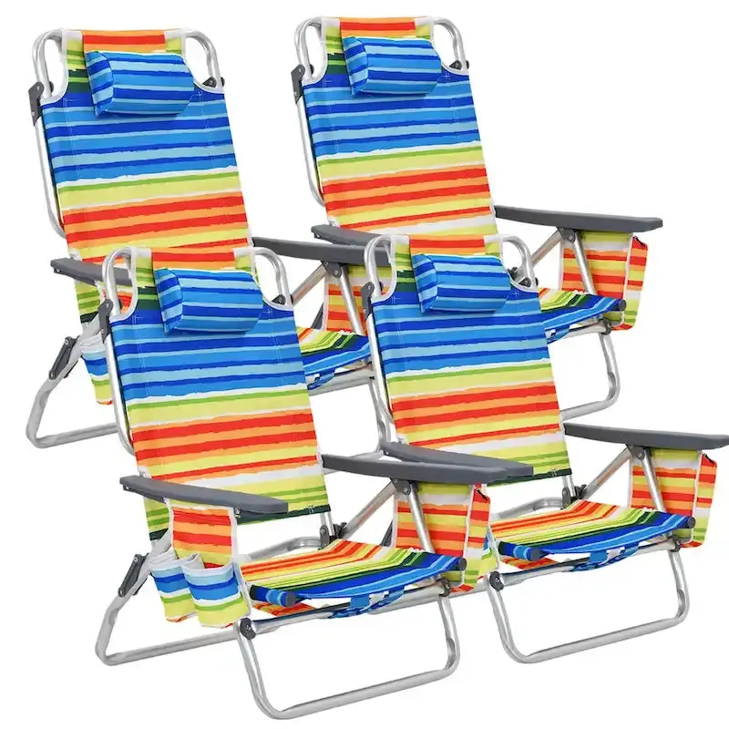 Portable Foldable Beach Chairs — 4-Pack Lightweight Outdoor Seats with 5-Angle Recline Options