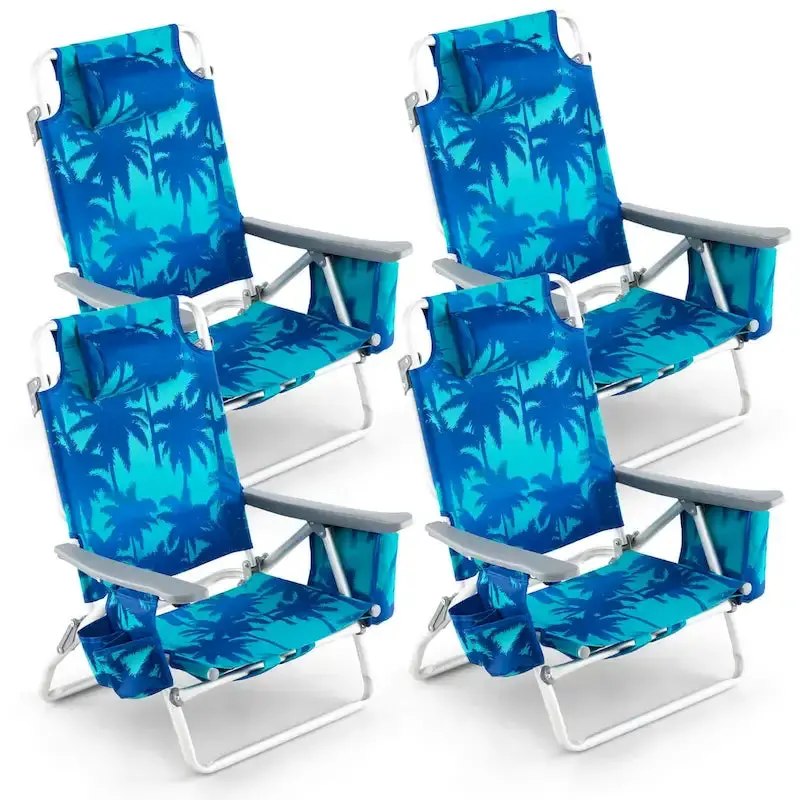 Portable Foldable Beach Chairs — 4-Pack Lightweight Outdoor Seats with 5-Angle Recline Options